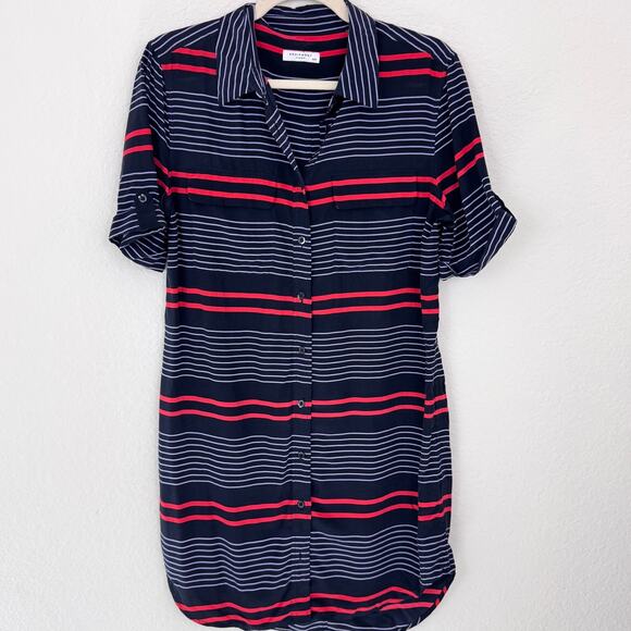 Equipment Womens Mini Shirt Dress Size M 100% Silk Stripe Button Flowy Blue - Picture 1 of 7